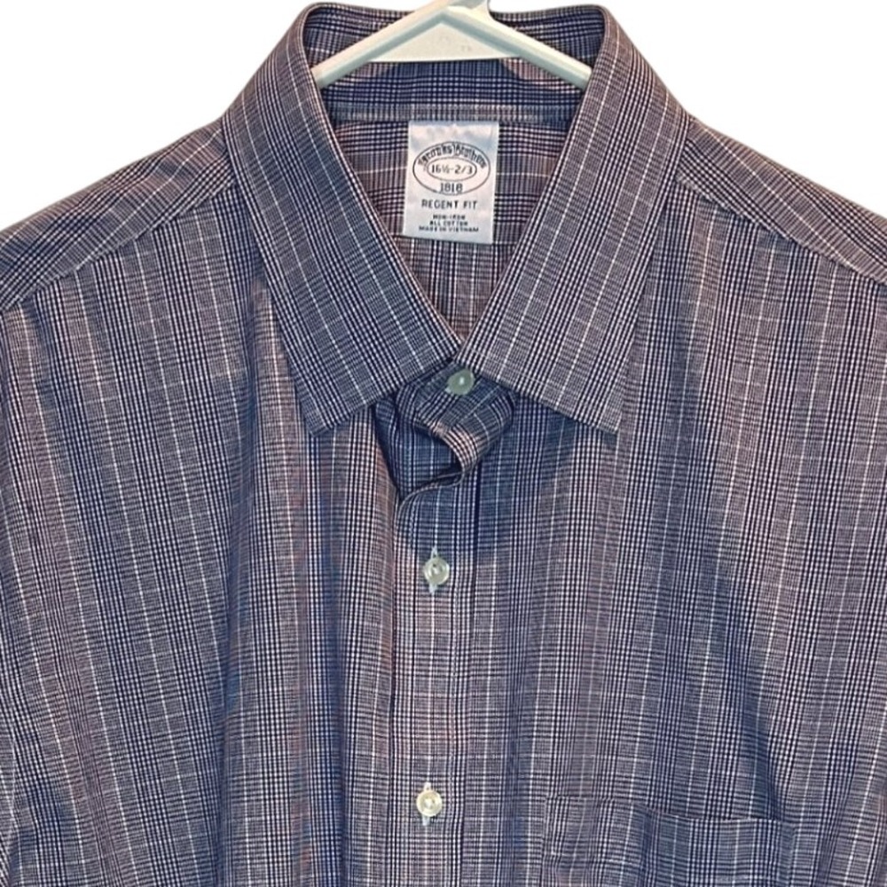 Brooks Brothers 1818 Regent Fit All Cotton Gray Plaid Dress Shirt 16 1/2 32